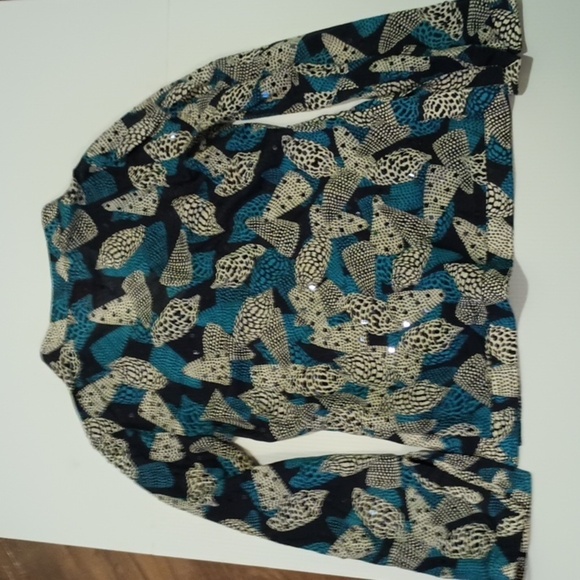 Tory Burch Black Blue White Sequined Shell Blouse A18 - Picture 7 of 7